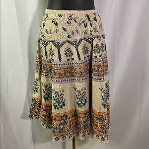Jane Ashley Taupe Multicolor Boho Print A-Line Midi Skirt